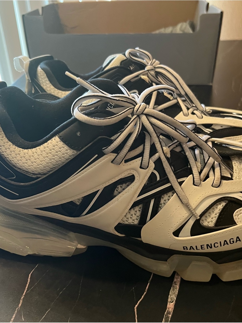 Balenciaga clear sole Black and White Track Runner Sneakers
